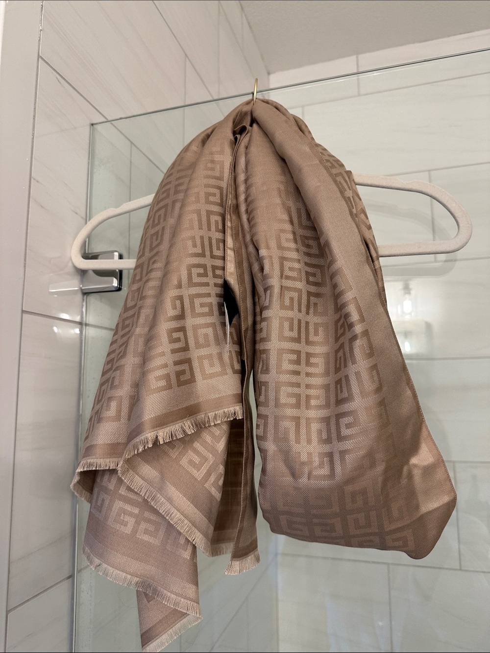 Givenchy Taupe Geometric Jacquard Scarf Wrap